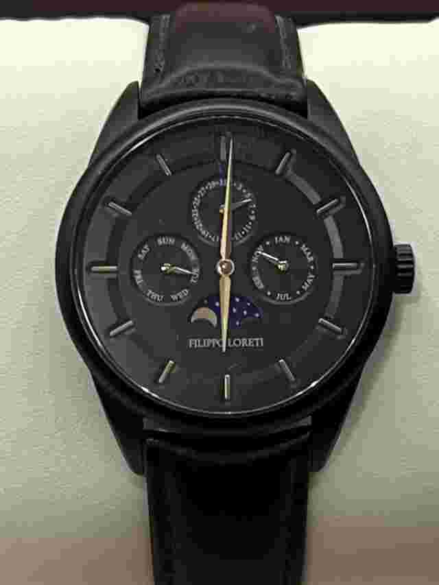 Filippo Loreti Men's Black Venice Moonphase Black Leather Watch With New Battery