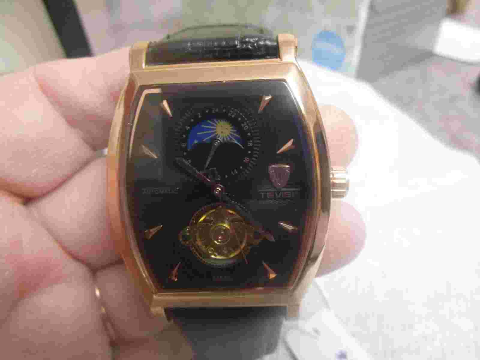 MEN'S TEVISE WATCH BLACK DIAL MULTIFUNCTIONAL AUTOMATIC MECHANICAL BELT