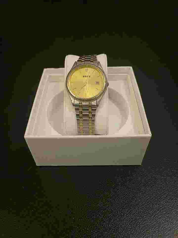 Vintage BRUT Watch Mens Gold&Silver Stainless Steel Classic Quartz Japan Movt