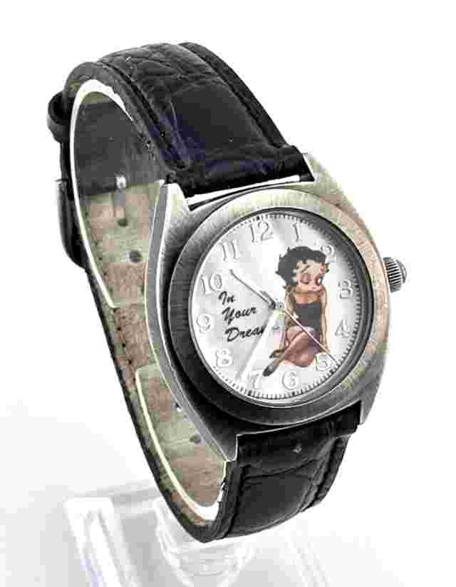 BETTY BOOP In Your Dreams Watch w MoP Dial and Black Leather Band NEW BATT