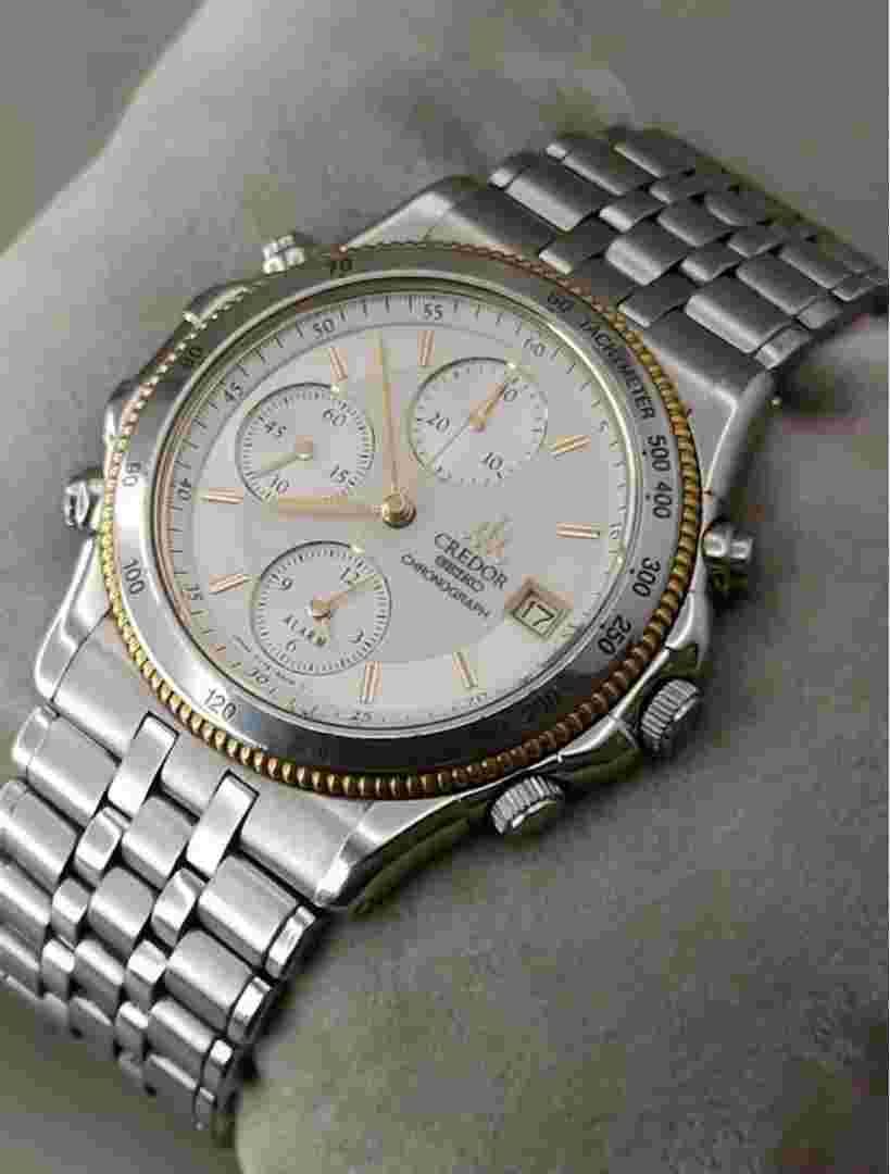 CREDOR Seiko Pacific Chronograph 7T72-6A00 Quartz Silver Dial Men's Watch No/Box