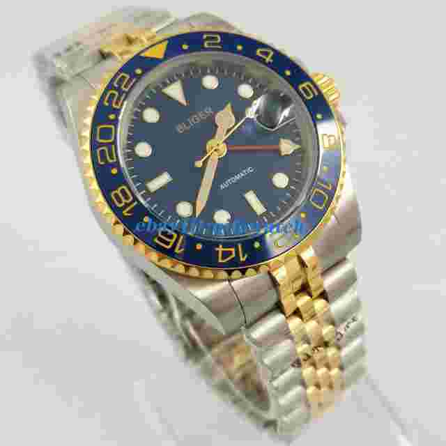 40mm Bliger blue dial GMT automatic mens watch sapphire crystal date gift watch