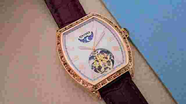 Automatic Retro Tonneau Skeleton Mechanical Watch Rose Gold White Purple Leather