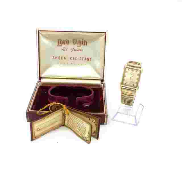 Vintage Lord Elgin 14K Gold Filled 21J Men's Wrist Watch w Box & Paper #WB1837-2