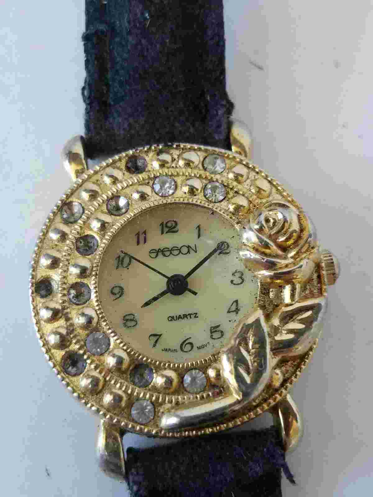 Sasson Quartz Womens Watch Stones & Rose Design