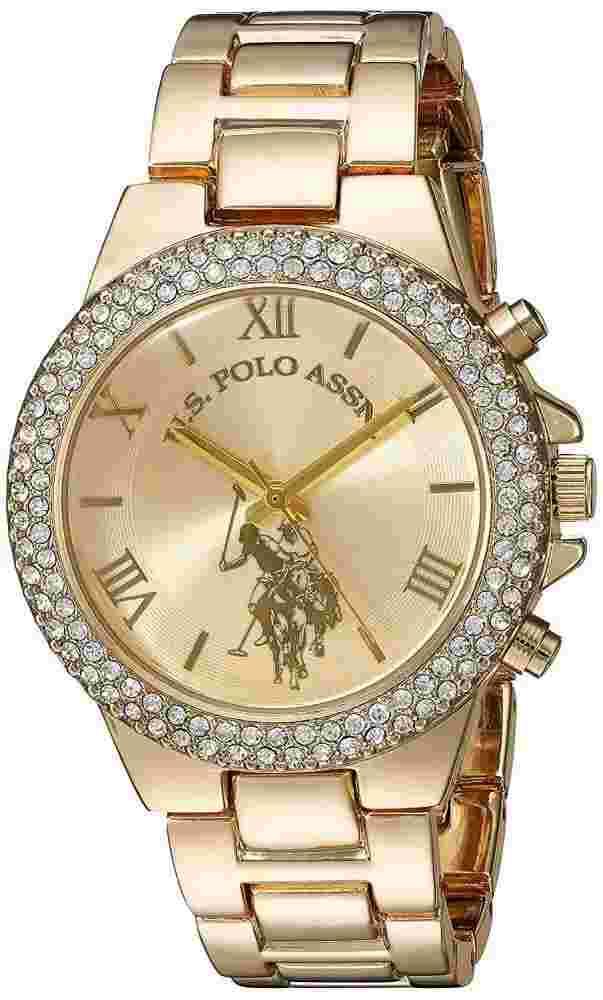 U.S. Polo Assn. Women's Gold-Tone Analog-Quartz Watch with Alloy Strap, 8...