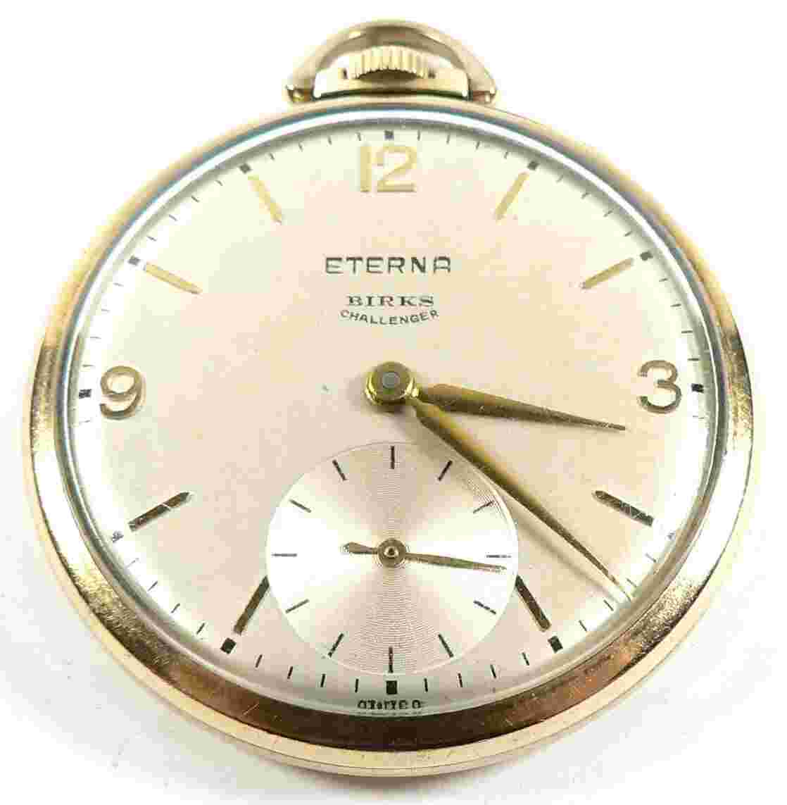 Birks Eterna Challenger Pocket Watch Gold Filled 17j Works #21603