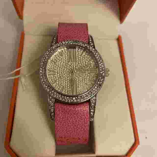 Activa Watch Women Silver & Crystal Swiss 30M Pink Leather Band New Battery