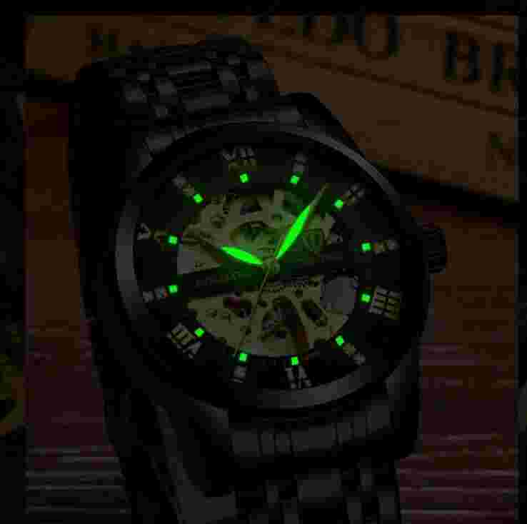 Christmas GifLuxury Men Tourbillon Mechanical Luminous Waterproof Skeleton Black