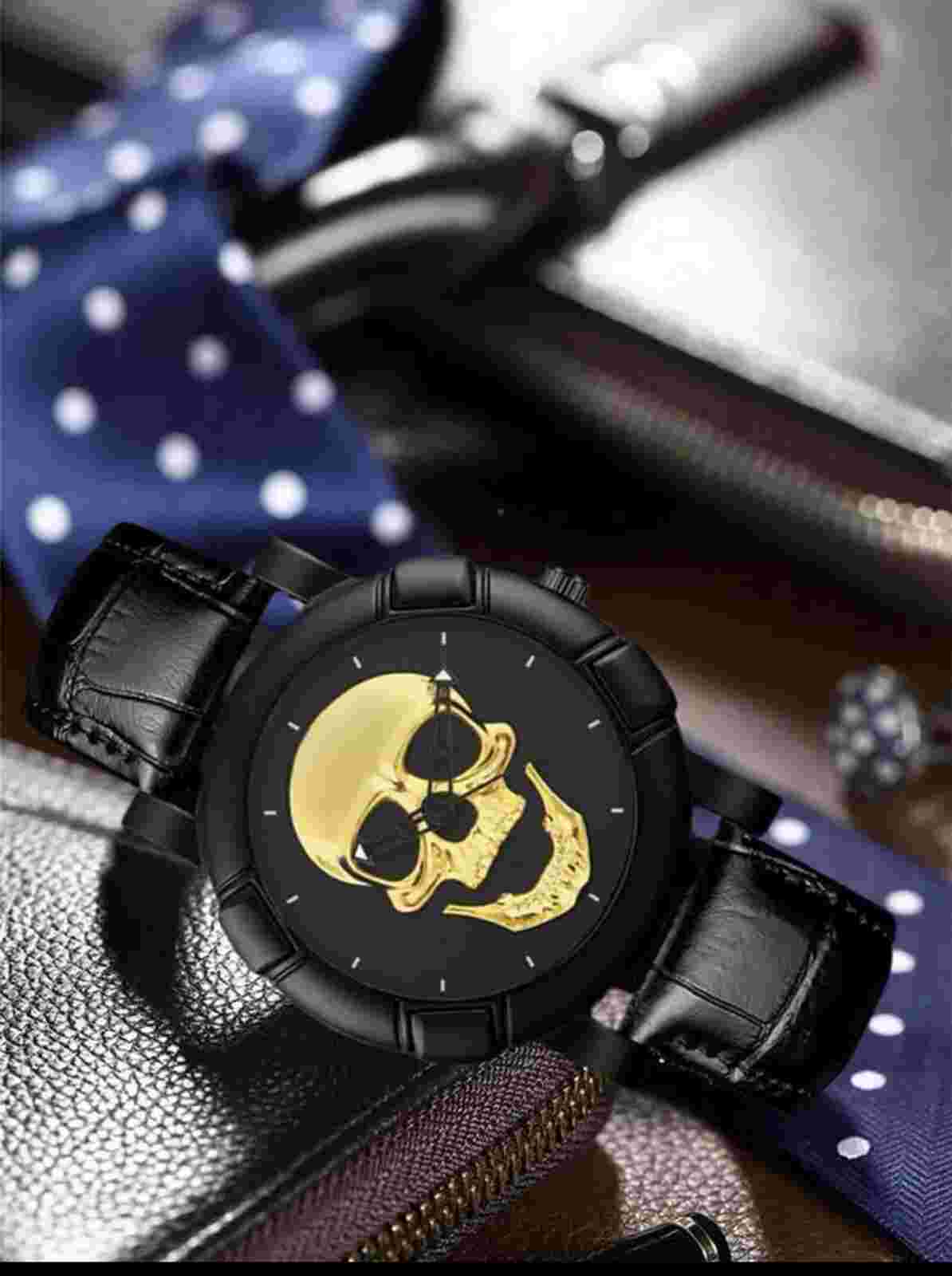 Men's Classic Skull Head Business Style Creative Personality Pu Leather Watch