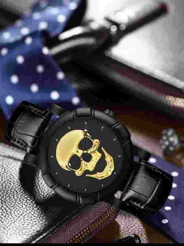 Men's Classic Skull Head Business Style Creative Personality Pu Leather Watch