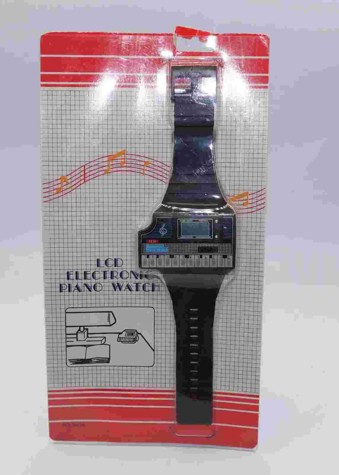 Vintage 80s  LCD Electronic PIANO WATCH RARE-untested sealed new black
