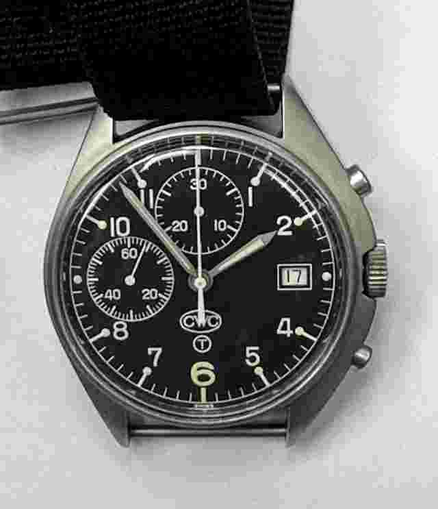 CWC Chronograph Date Cal.7765 Black Dial Stainless Steel Men's Watch WARRANTY