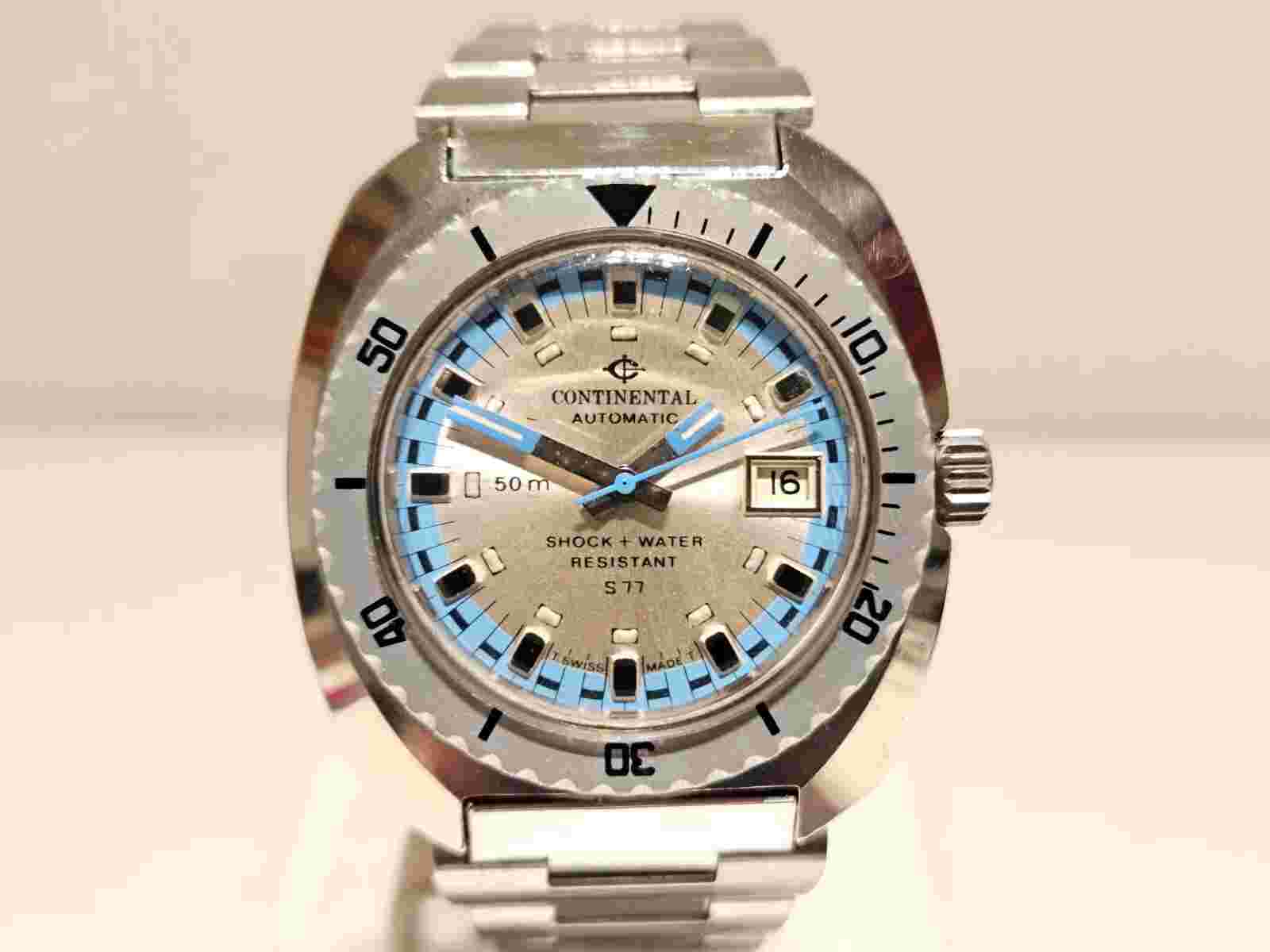 VINTAGE RARE DIVER STYLE 50m SWISS MEN'S CHROMED AUTOMATIC WATCH"CONTINENTAL"S77
