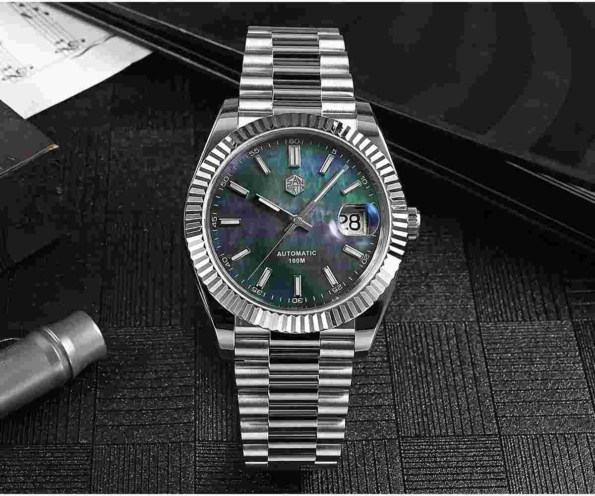 San Martin Classic Dress Men Watches PT5000 MOP Automatic Stainless Steel Watch