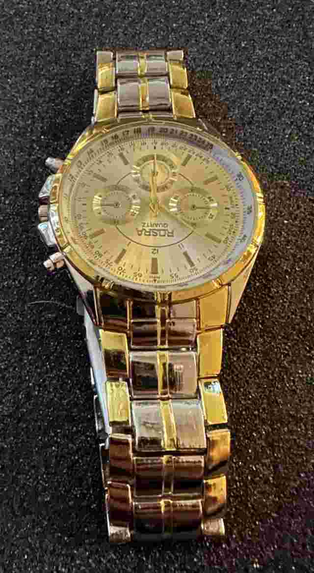 Large Men Sport Fashion Watch Teen Boy Two Tone Gold Quartz Dress Rosra
