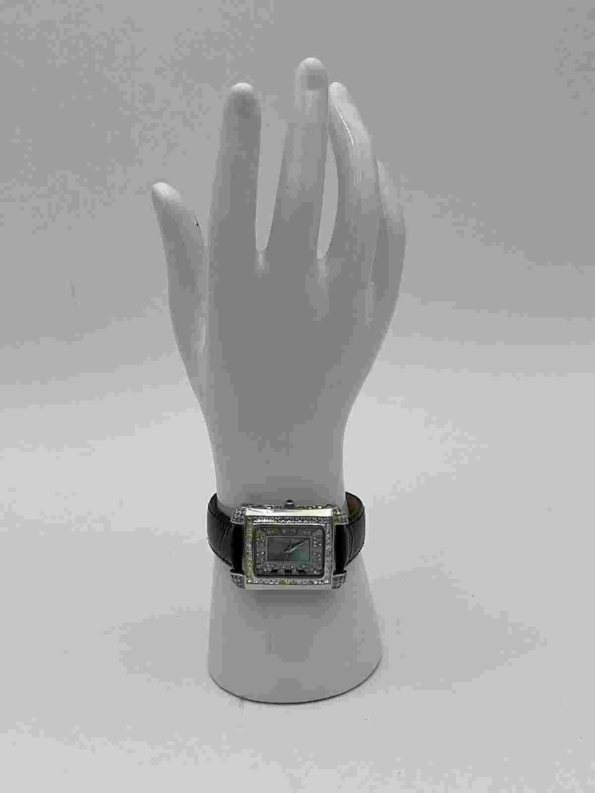 Nolan Miller Women's Crystal Analog Black Leather Band Watch New Battery
