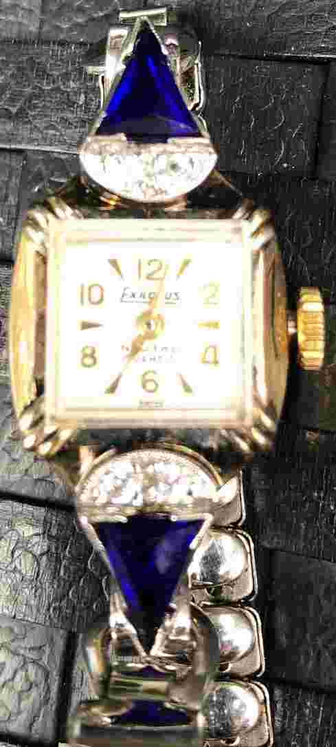 Ladies 17 Jewel Exactus Swiss With 2 Blue Stones - Working Condition