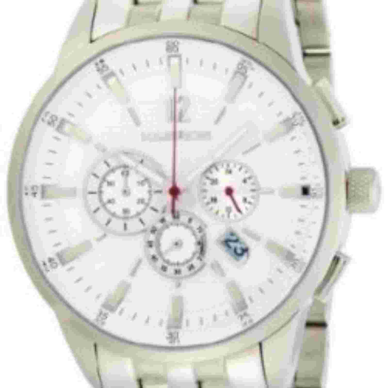 K&BROS 9461-2 Mens Steel Chronograph White Textured Dial Bracelet Watch Date