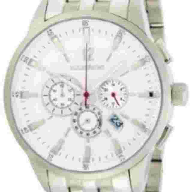 K&BROS 9461-2 Mens Steel Chronograph White Textured Dial Bracelet Watch Date