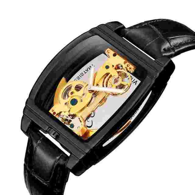Christmas Gift Luxury Men's black Bridge Transparent Mechanical Skeleton