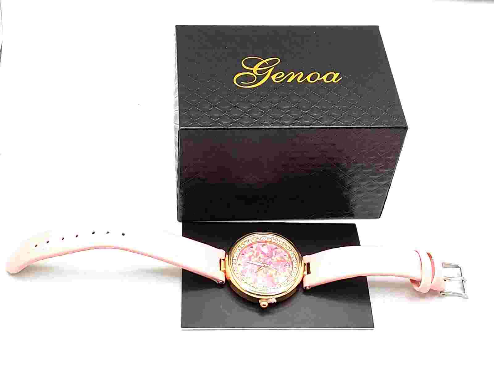 Genoa Austrian Crystal Miyota Japanese Movement Pink Vegan Leather Watch  $219