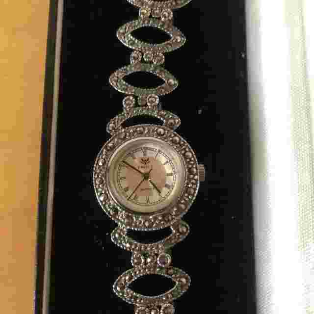 Ladies Marcasite And 925 Silver Swiss Eagle Quartz Wristwatch