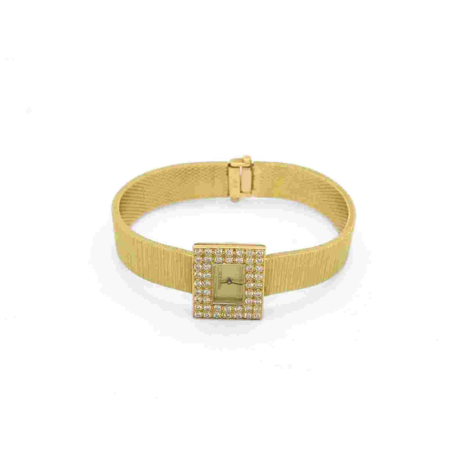 VINTAGE Tiffany & Co 18k Yellow Gold Square 48 Diamond-Set Watch