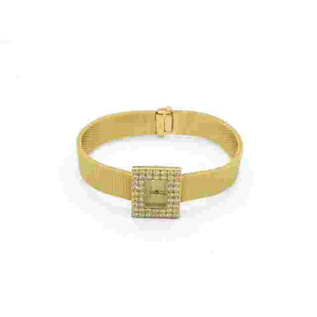 VINTAGE Tiffany & Co 18k Yellow Gold Square 48 Diamond-Set Watch