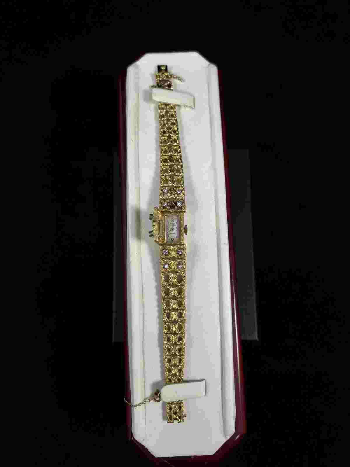 Eloga 18k Yellow Gold Diamond Bracelet with Hidden Watch 17 jewels