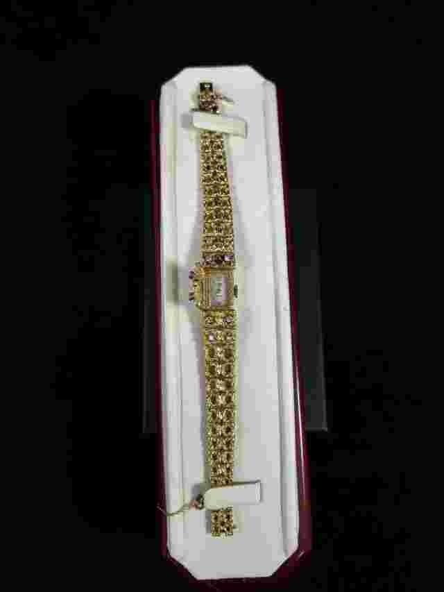 Eloga 18k Yellow Gold Diamond Bracelet with Hidden Watch 17 jewels