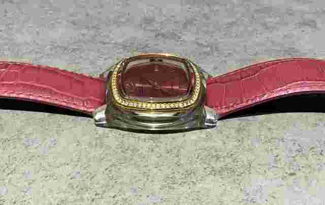 Joan Rivers Classics Collection Pink Chunky Square Watch Lucite & Rhinestones