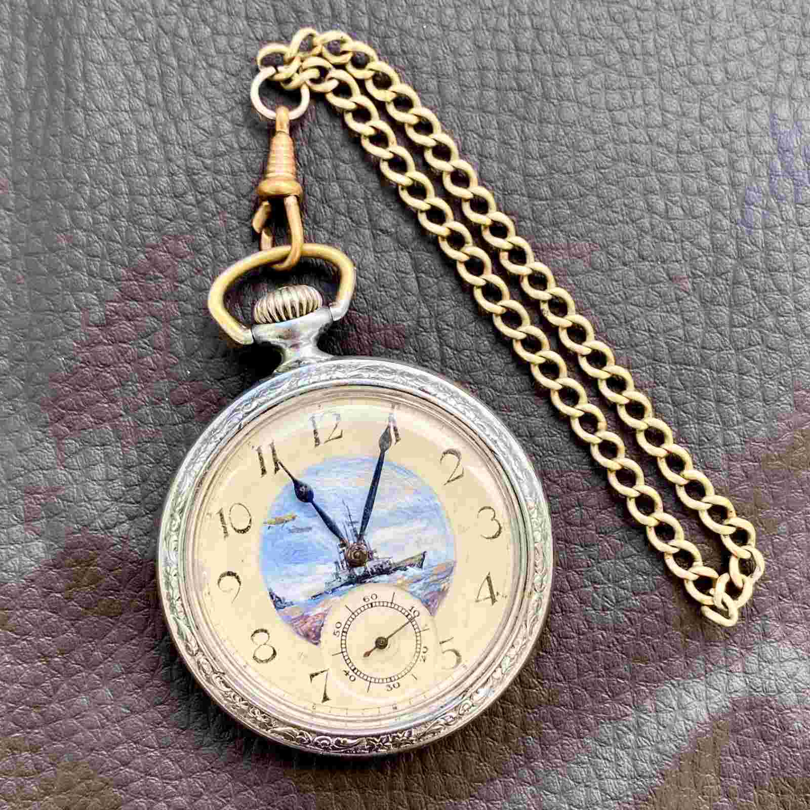 ❗️Vintage Pocket Watch from 1940 ❗️ Unique drawing CRUISER  ‼️After SERVICED