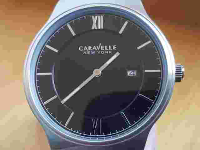 Mens Black Leather Bulova Caravelle 43B148 Gents Slim Minimalist Date Watch NEW