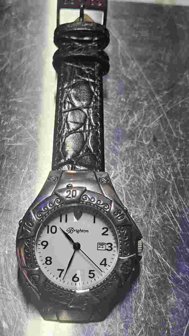 Brighton Lincoln Watch Black Leather Silver  Comes With New Battery