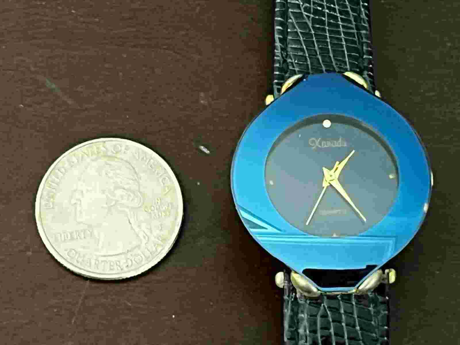 Xanadu Women's Quartz Blue Watch Black Leather Band New Battery