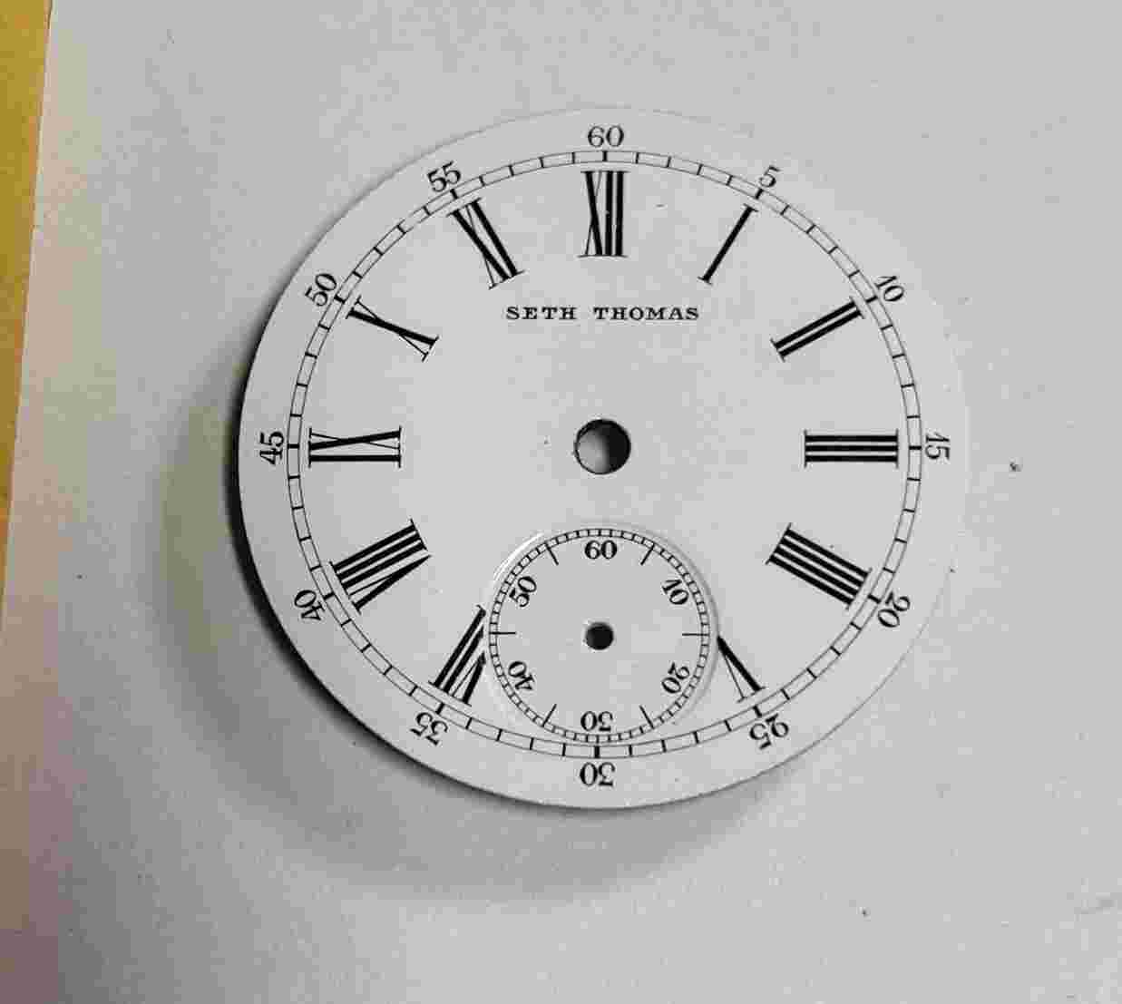 Vintage NOS Seth Thomas Enamel Pocket Watch Dial Part Fits 0 Size Movements ST-R