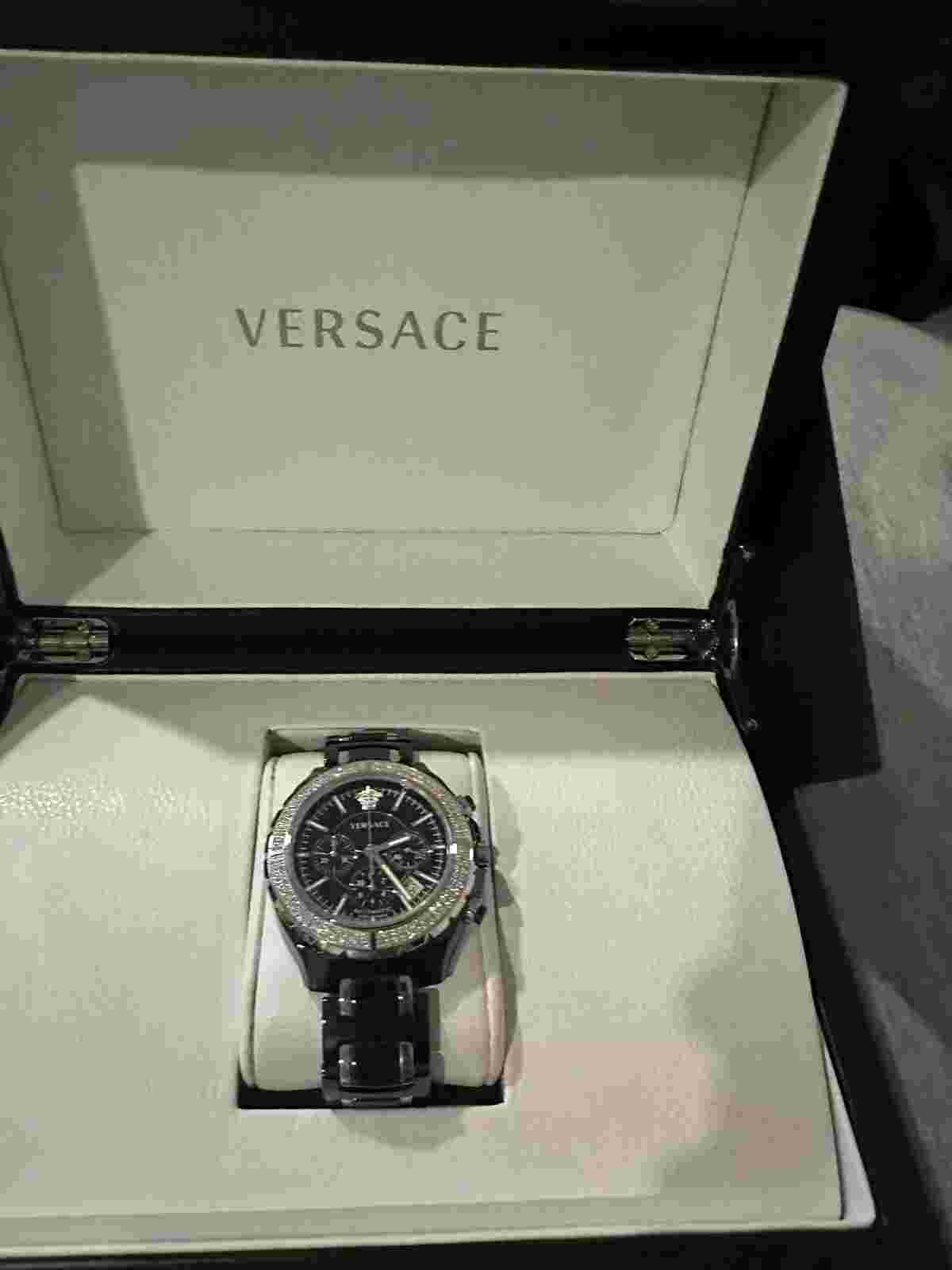 VERSACE CHRONOGRAPH w/VERSACE DIAMONDS Black Ceramic Box & Paperwork (STUNNING)