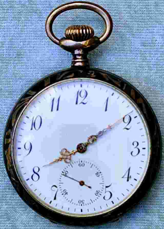 Unique MOERIS movement In Silver Niello Holly FRS Case Swiss Pocket Watch! 5