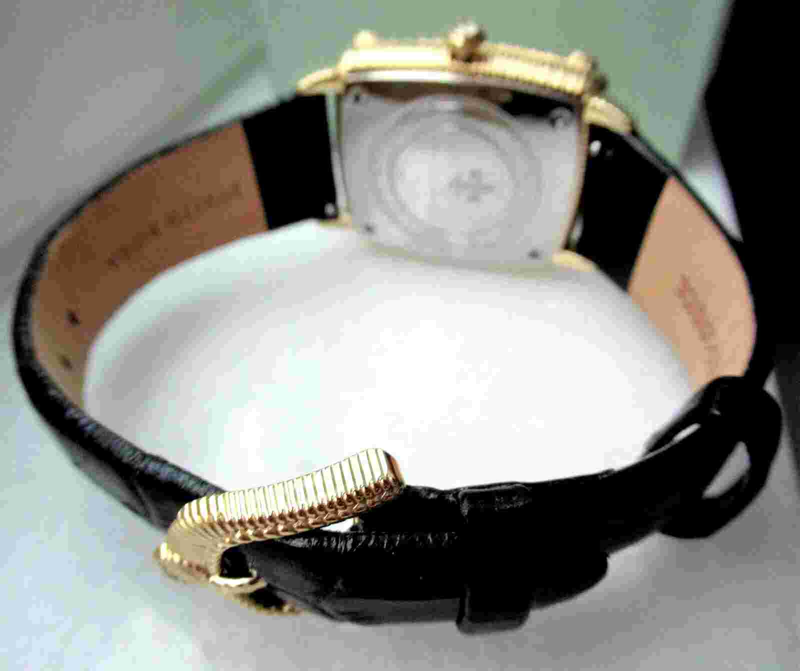 Judith Ripka Gold-Tone Stainless Steel Black Leather MOP Olivia Watch NEW JR Box