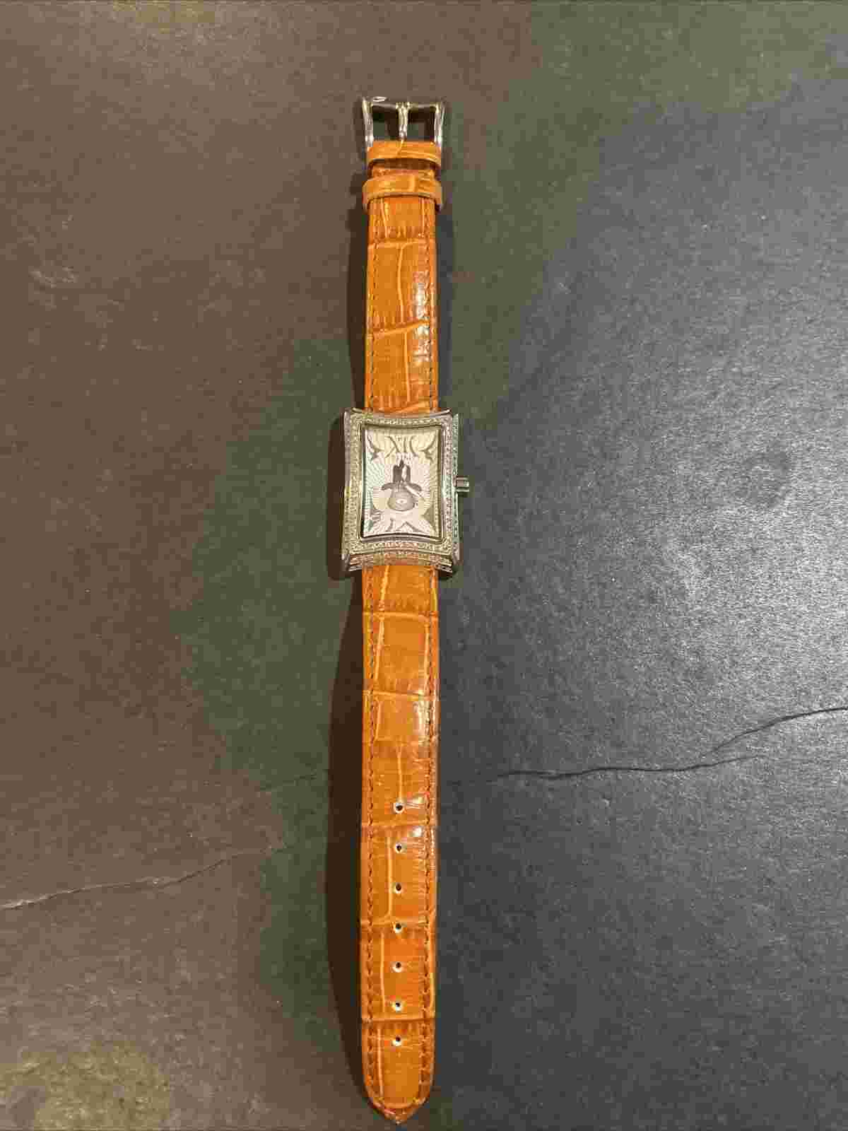 Elini Nazar Lucky Hand Hamsa Steel Diamond Ladies Quartz Watch on Leather Strap