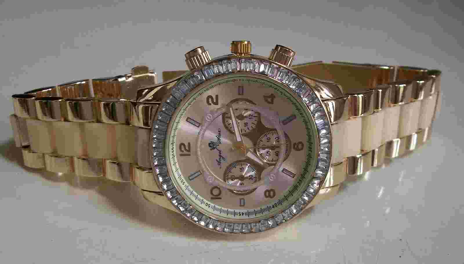Beige & Gold Finish Women's Rhinestone Fashion Boyfriend Dressy Casual Watch