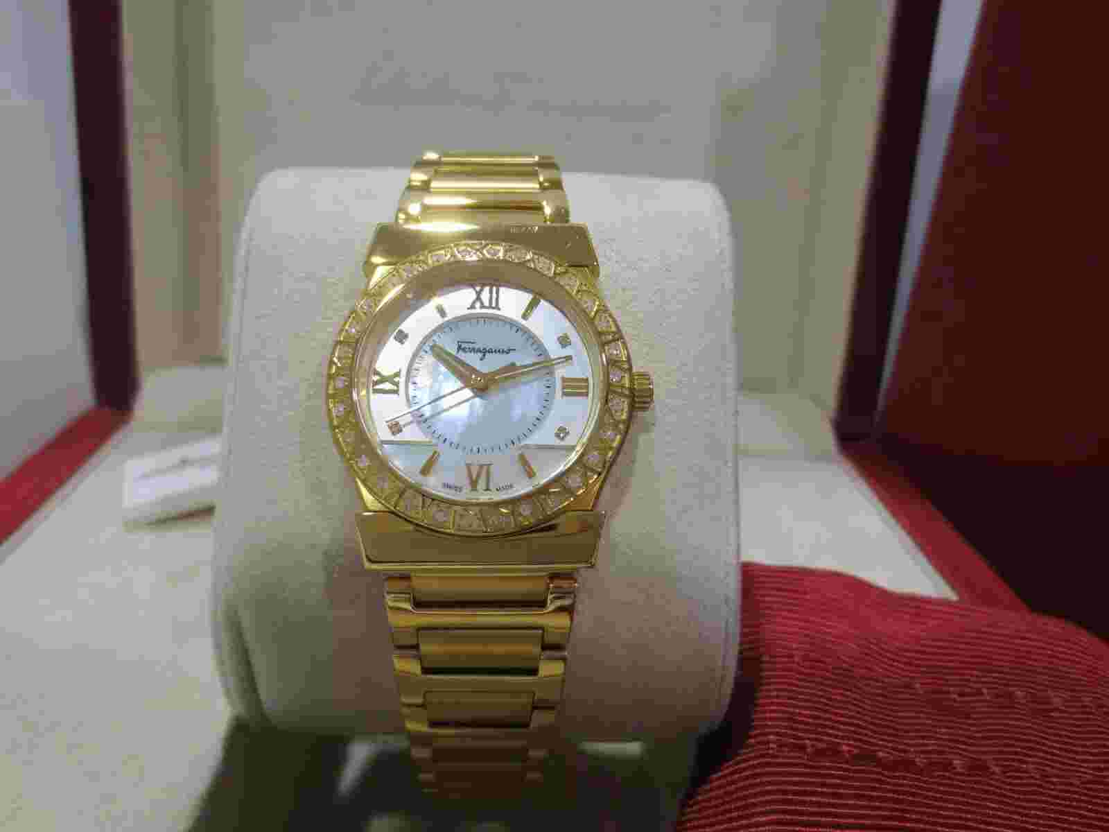 Salvatore Ferragamo Women's FI1910015 VEGA DIAMONDS MOP Dial Gold IP Watch