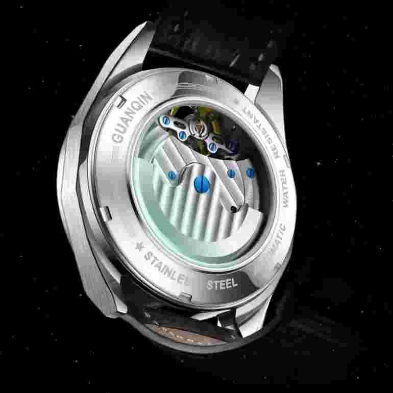 GUANQIN Men's Watches Starry Sky Dial Watch for Men Leather Strap Watches Mens