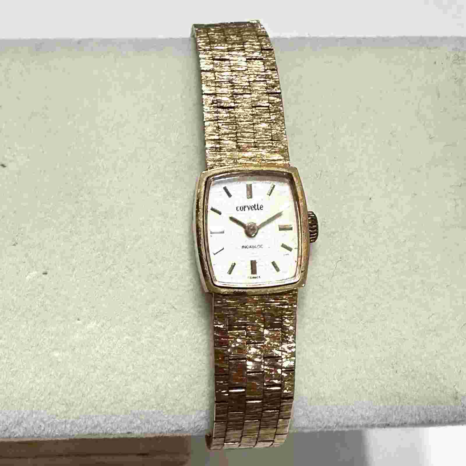 Vintage Ladies Corvette Incabloc France Made Mechanical Wristwatch Gold Tone