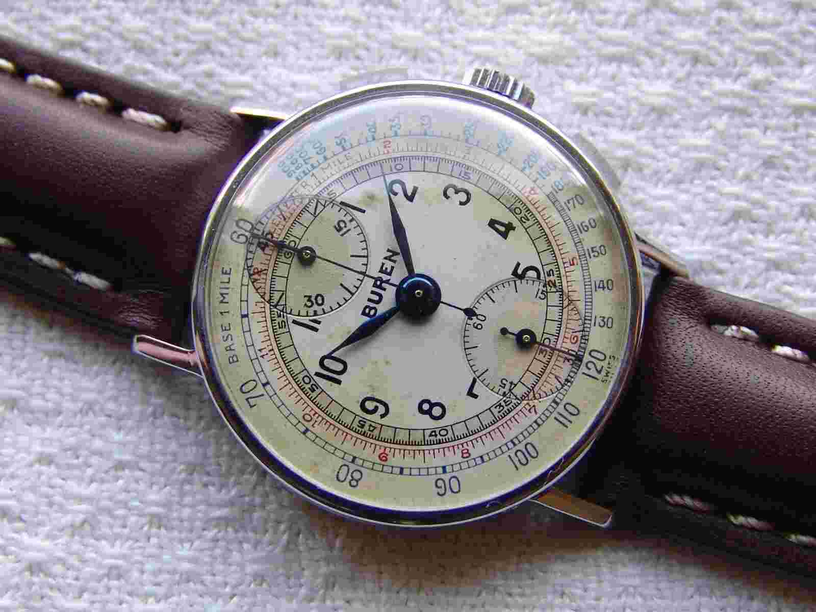 VINTAGE MILITARY WWII ERA MEN'S BUREN CHRONOGRAPH WRISTWATCH GOOD CONDITION