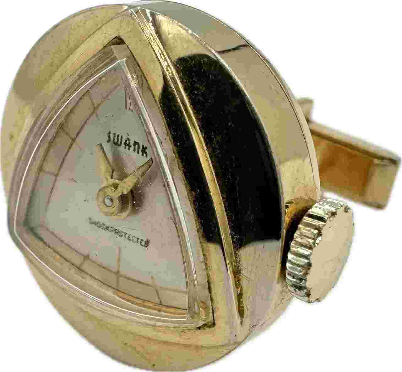 Vintage Swank Men's Mechanical Cufflink / Pendant Swiss Made Gold Tone