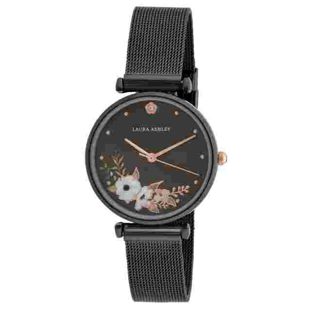 Laura Ashley Womens 32mm Engraved Floral Printed Mesh Strap Watch (LA2071)