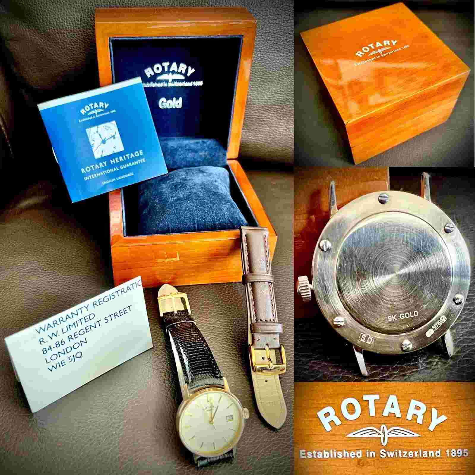 Absolutely Superb Rare Swiss “Rotary” Gold Watch With Original Box & Documents