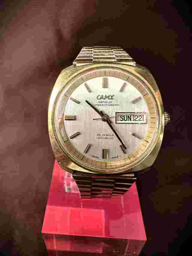 CAMY Geneva Super Automatic 25 Jewels Incabloc Vintage Swiss Day Date + Bracelet